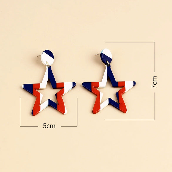 Women's Retro Geometric Bow Heart And Fivepointed Star Acrylic Drop Earrings With Handmade Finish And Steel Ear Posts