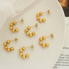 Women's Retro Geometric C Shaped Small Round Bead Stitching Earrings In Titanium Steel With Electroplated Gold Finish