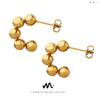Women's Retro Geometric C Shaped Small Round Bead Stitching Earrings In Titanium Steel With Electroplated Gold Finish
