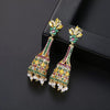 Women's Retro Geometric Copper Long Bellshaped Drop Earrings With Colorful Pearl And Zircon Details Electroplated Finish