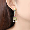 Women's Retro Geometric Copper Long Bellshaped Drop Earrings With Colorful Pearl And Zircon Details Electroplated Finish