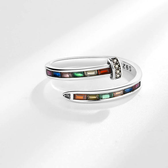 Women's Retro Geometric Copper Open Ring With Rainbow Drill And Electroplating