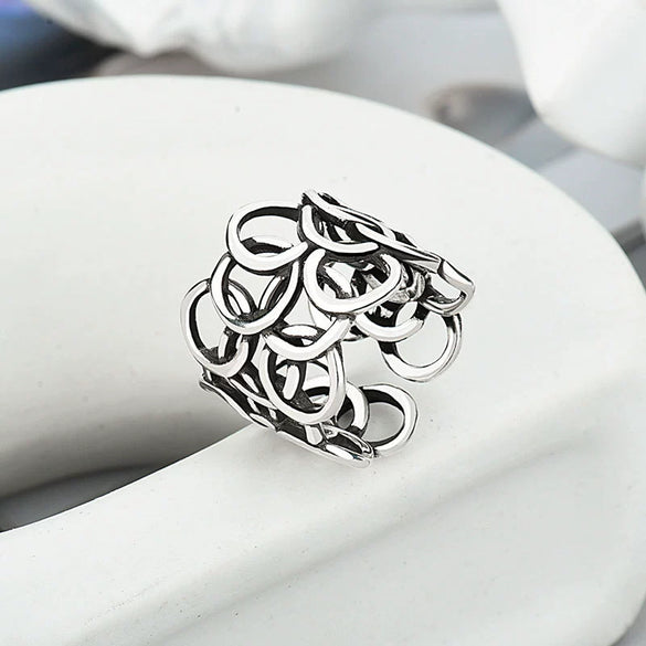 Women's Retro Geometric Copper Ring 925 Sterling Silver Electroplated