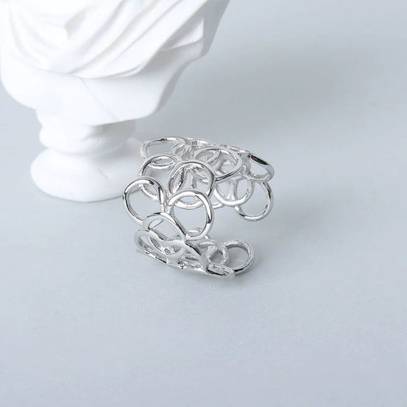 Women's Retro Geometric Copper Ring 925 Sterling Silver Electroplated