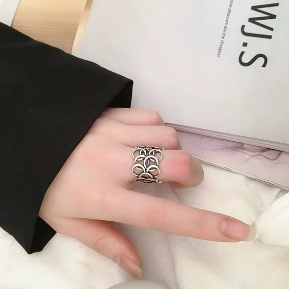 Women's Retro Geometric Copper Ring 925 Sterling Silver Electroplated