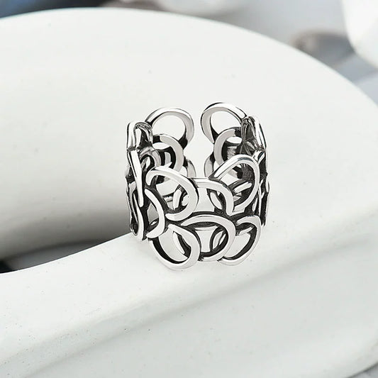 Women's Retro Geometric Copper Ring 925 Sterling Silver Electroplated