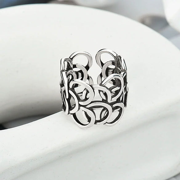 Women's Retro Geometric Copper Ring 925 Sterling Silver Electroplated