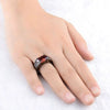 Women's Retro Geometric Egg Shaped Crystal Ring In Copper With Gun Black Plated Finish And Red Gemstone Accent