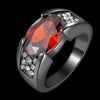 Women's Retro Geometric Egg Shaped Crystal Ring In Copper With Gun Black Plated Finish And Red Gemstone Accent