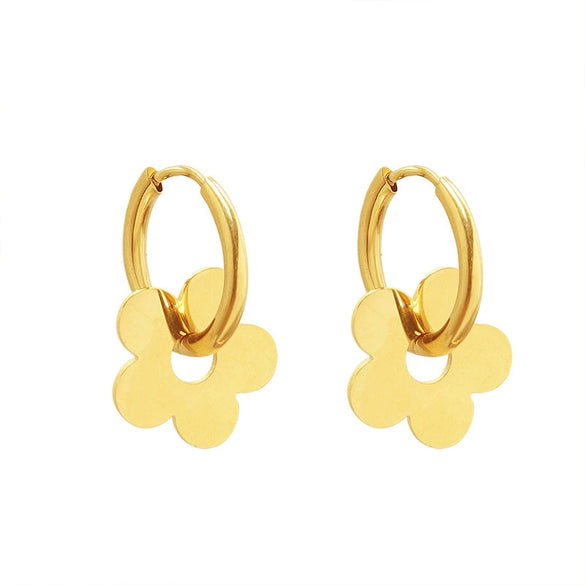 Women's Retro Geometric Flower Earrings In Gold Plated Titanium Steel With Electroplated Finish Fashion Ear Jewelry