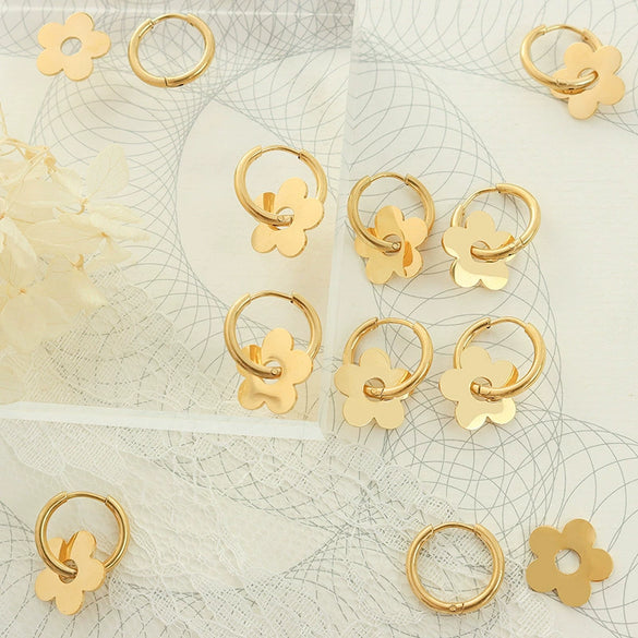 Women's Retro Geometric Flower Earrings In Gold Plated Titanium Steel With Electroplated Finish Fashion Ear Jewelry