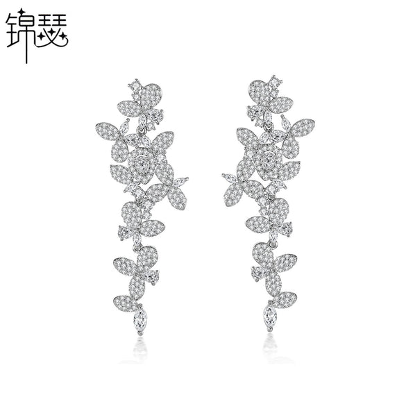Women's Retro Geometric Flower Earrings With Zircon Accents Electroplated Copper Fashion Jewelry Wholesale