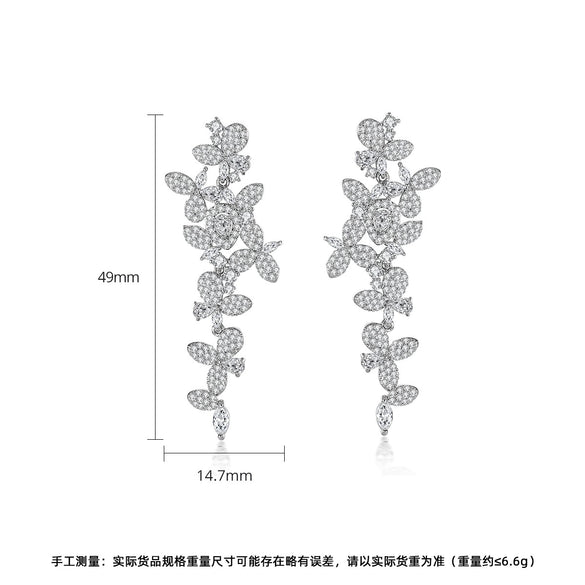 Women's Retro Geometric Flower Earrings With Zircon Accents Electroplated Copper Fashion Jewelry Wholesale