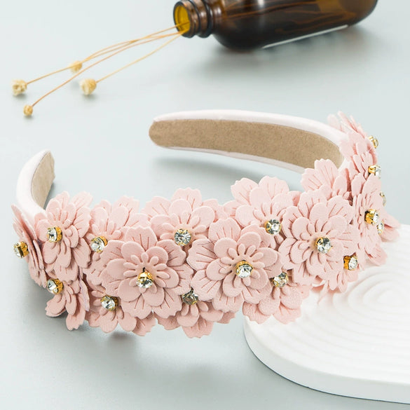 Women's Retro Geometric Glass Diamond Flower Headband Hair Accessories