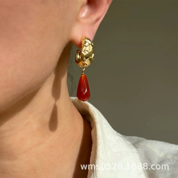 Women's Retro Geometric Gold Plated Copper Earrings With Electroplated Finish Fashion Jewelry Accessory