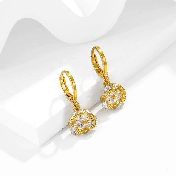 Women's Retro Geometric Gold Plated Earrings With Colorful Artificial Gemstone Accents
