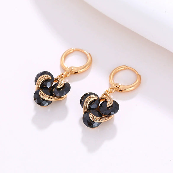 Women's Retro Geometric Gold Plated Earrings With Colorful Artificial Gemstone Accents