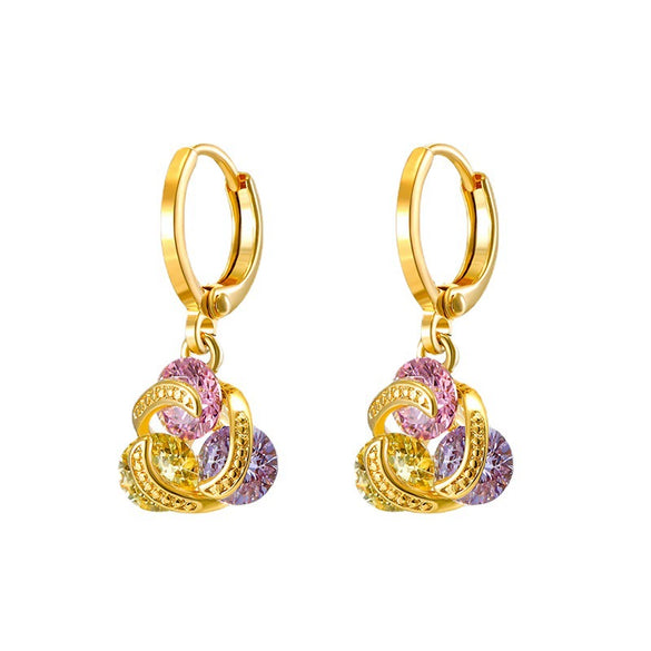 Women's Retro Geometric Gold Plated Earrings With Colorful Artificial Gemstone Accents