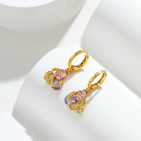 Women's Retro Geometric Gold Plated Earrings With Colorful Artificial Gemstone Accents