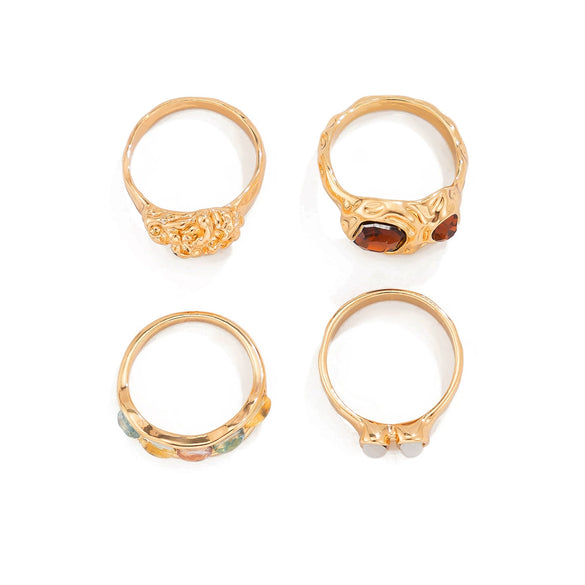 Women's Retro Geometric Hollow Diamond Alloy Rhinestone Electroplated Ring Set