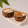 Women's Retro Geometric Leopard Print Flocking Copper Earrings With Real Gold Electroplating