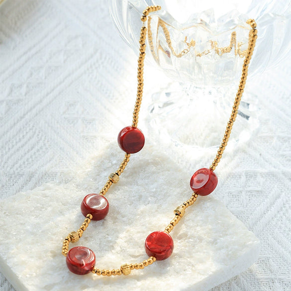 Women's Retro Geometric Liuli Pendant Stainless Steel Necklace