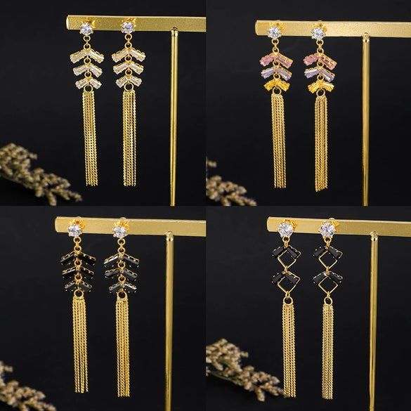 Women's Retro Geometric Long Tassel Earrings Electroplated Copper Vintage Style Statement Jewelry
