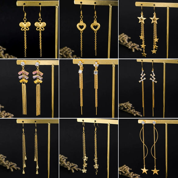 Women's Retro Geometric Long Tassel Earrings Electroplated Copper Vintage Style Statement Jewelry