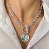Women's Retro Geometric Metal Doublelayer O Word Chain Necklace With Portrait Relief And Electroplating Design