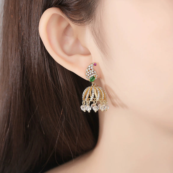 Women's Retro Geometric Multisurface 3D Hollow Bell Earrings With Copper And Zircon Inlay Electroplated Fashion Jewelry