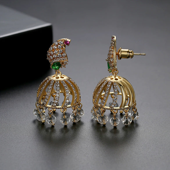 Women's Retro Geometric Multisurface 3D Hollow Bell Earrings With Copper And Zircon Inlay Electroplated Fashion Jewelry