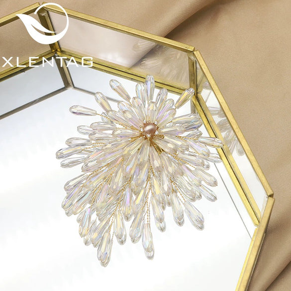 Women's Retro Geometric Natural Freshwater Pearl Brooch With Colorful Branch And Sunflower Design Electroplated Pearl Pin