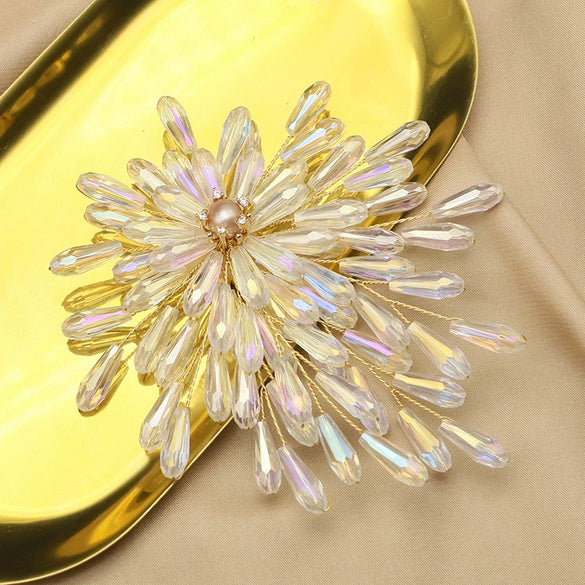 Women's Retro Geometric Natural Freshwater Pearl Brooch With Colorful Branch And Sunflower Design Electroplated Pearl Pin