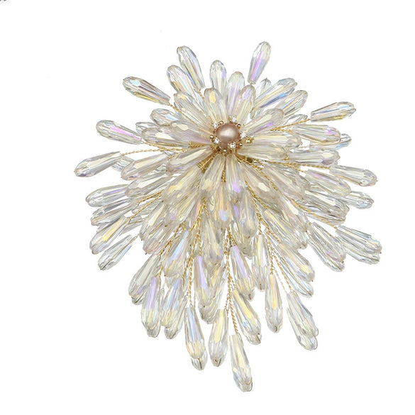 Women's Retro Geometric Natural Freshwater Pearl Brooch With Colorful Branch And Sunflower Design Electroplated Pearl Pin