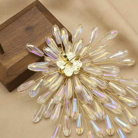 Women's Retro Geometric Natural Freshwater Pearl Brooch With Colorful Branch And Sunflower Design Electroplated Pearl Pin