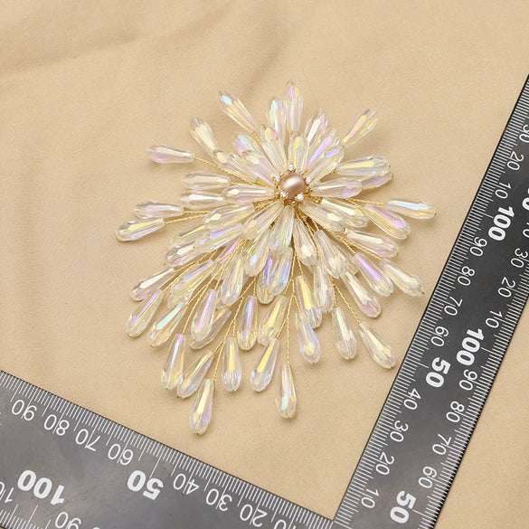 Women's Retro Geometric Natural Freshwater Pearl Brooch With Colorful Branch And Sunflower Design Electroplated Pearl Pin
