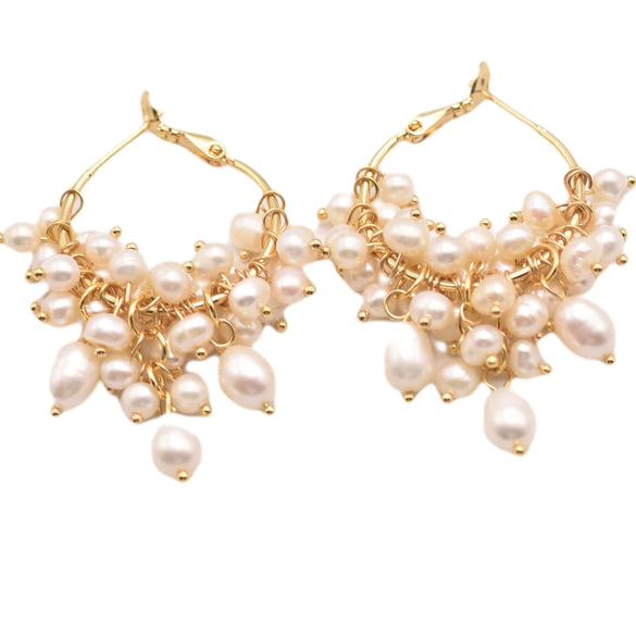 Women's Retro Geometric Natural Pearl Tassel Earrings With Electroplated Finish High End Summer Jewelry Accessory