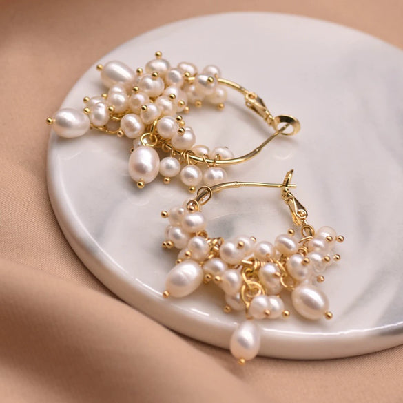 Women's Retro Geometric Natural Pearl Tassel Earrings With Electroplated Finish High End Summer Jewelry Accessory