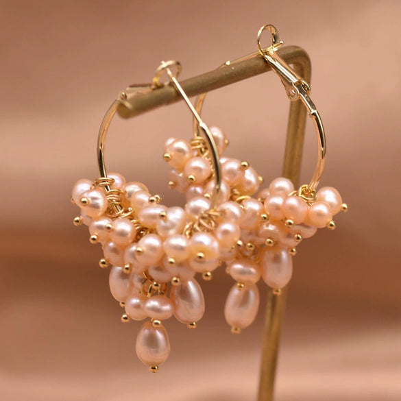 Women's Retro Geometric Natural Pearl Tassel Earrings With Electroplated Finish High End Summer Jewelry Accessory