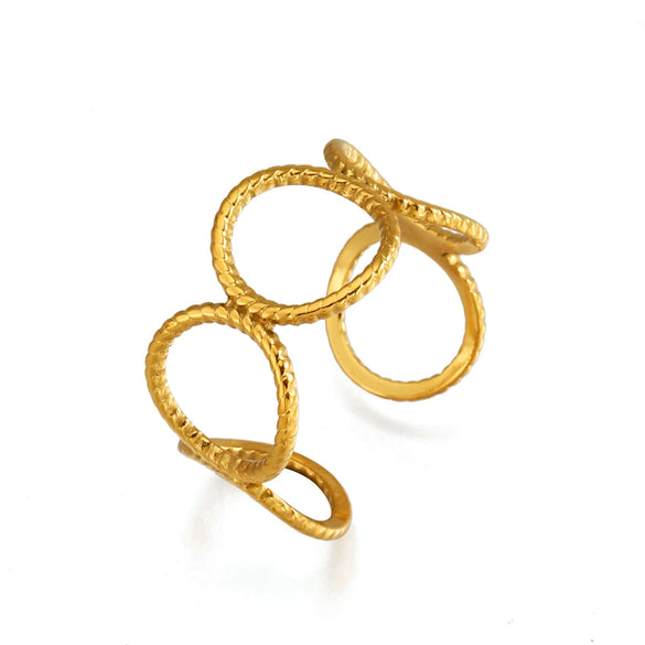 Women's Retro Geometric Open Ring In Electroplated Stainless Steel With Linear Round Design