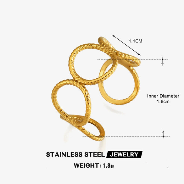 Women's Retro Geometric Open Ring In Electroplated Stainless Steel With Linear Round Design
