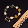 Women's Retro Geometric Pearl And Blue Crystal Beaded Bracelet With Electroplated Citrine Style Details