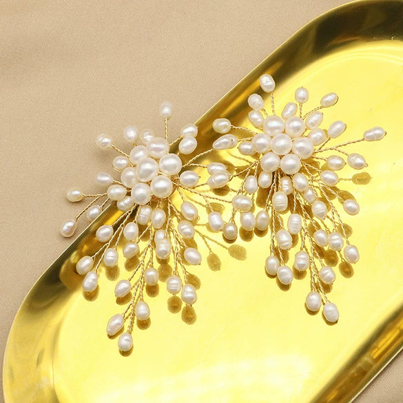 Women's Retro Geometric Pearl Branch Earrings With Electroplated Finish High Grade Niche Design