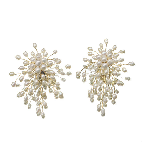 Women's Retro Geometric Pearl Branch Earrings With Electroplated Finish High Grade Niche Design