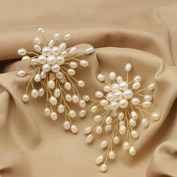 Women's Retro Geometric Pearl Branch Earrings With Electroplated Finish High Grade Niche Design