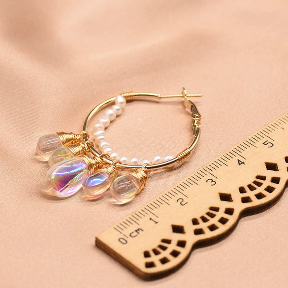 Women's Retro Geometric Pearl Drop Earrings With Colorful Electroplated Finish High End Fashion Jewelry