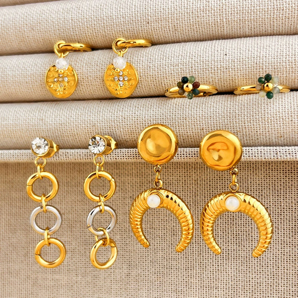 Women's Retro Geometric Pearl Earrings In Stainless Steel With 18K Gold Electroplated Finish Minimalist Fashion Jewelry