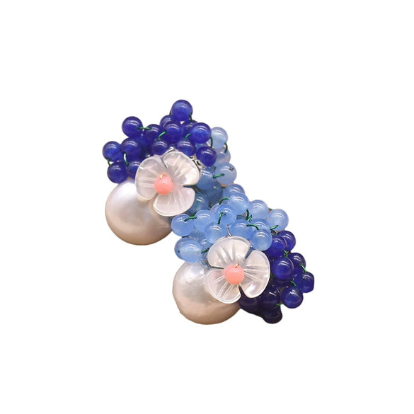 Women's Retro Geometric Pearl Earrings With Blue Natural Stone Electroplated High Grade Silver Vintage Style