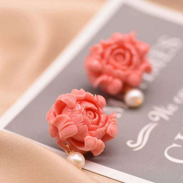 Women's Retro Geometric Pearl Earrings With Embossed Electroplated Finish High Quality 925 Silver Jewelry