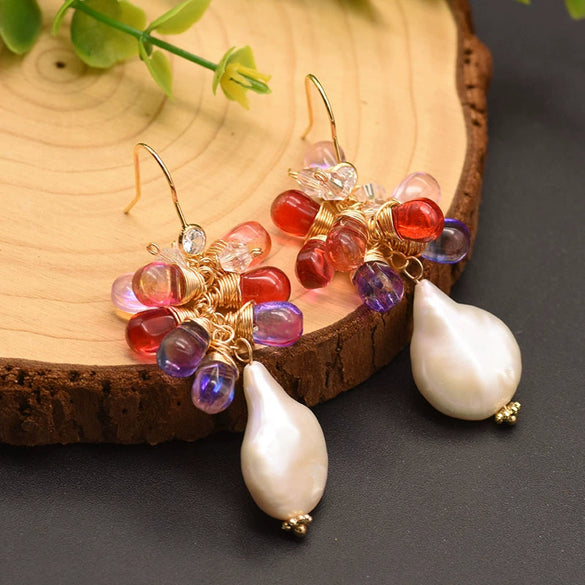 Women's Retro Geometric Pearl Earrings With Embossed Electroplated Finish High Quality 925 Silver Jewelry